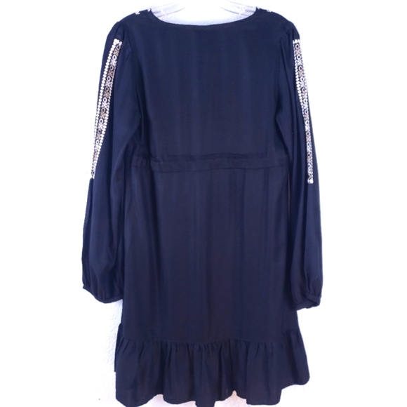 ANGIE Boho Embroidered Tassel Ruffles Dress Black - Picture 6 of 8